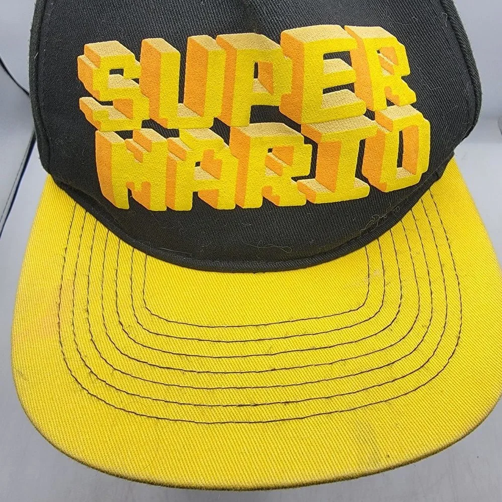 Super Mario Brothers Black Yellow Snap Back Adjustable Baseball Hat Video Games